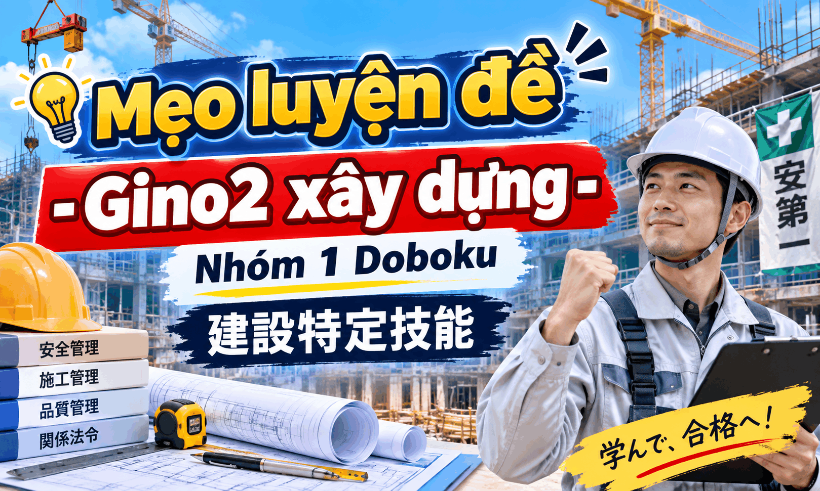 Mẹo luyện đề -Gino2 xây dựng - Nhóm 1 Doboku 【Tiếng yếu, lớn tuổi, thi gấp】